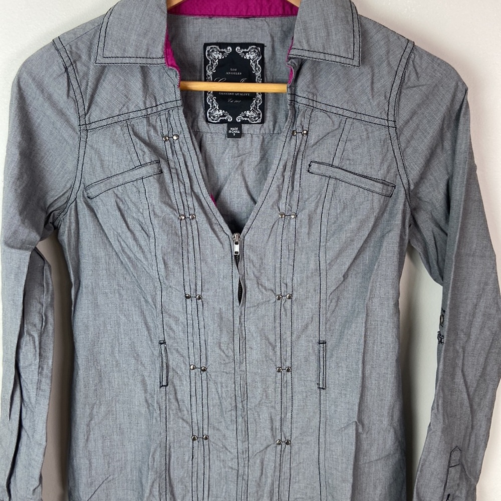 ✨3/$25✨ Guess Jeans Black Print Light Shirt Jacket - S - Picture 2 of 7